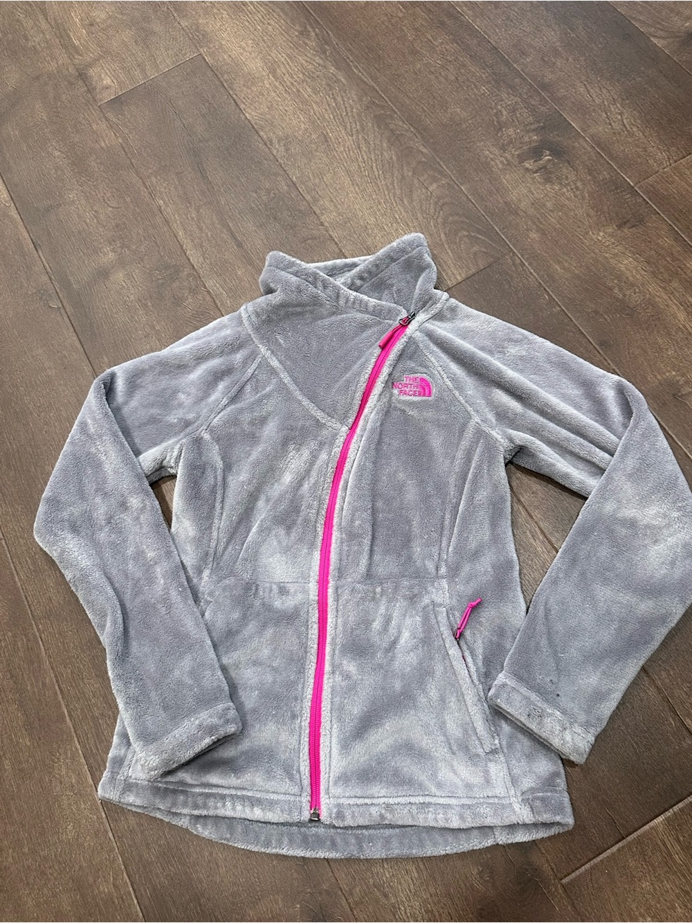 The North Face Light Gray Fleece Jacket with Pink Accents